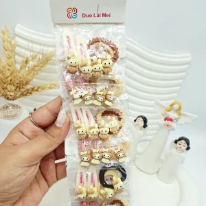 ست 10 تایی کش و پنس مو دخترانه کرومی رنگ کرم