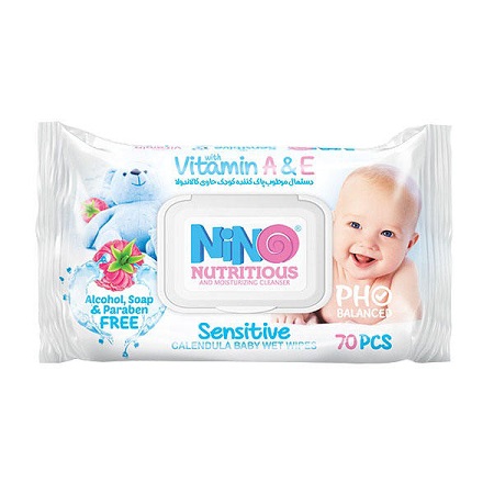 دستمال-مرطوب-میوه-ای-کالاندولا-کودک-نینو-1 دستمال مرطوب کودک حاوی کالاندولا 70 برگي ميوه ای درب دار نینو - تصویر 1