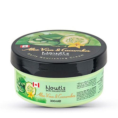 Newtis-Aloevera-Cucumber-Nourishing-Cream-300ml کرم مرطوب کننده آلوئه ورا و خیار 300 میل نیوتیس|Newtis Aloevera And Cucumber Nourishing Cream 300ml - تصویر 1