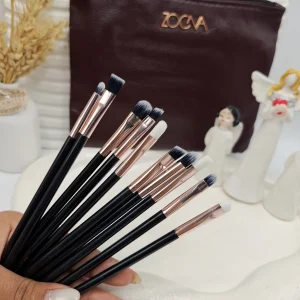 ست براش مشکی اصل 15 عددی لاکچری زووا با کیف چرمی ZOEVA (کیف قهوه ای تیره )