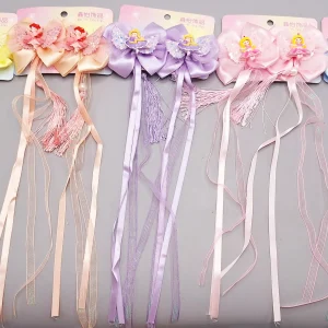 ست 2 تایی گیره مو پاپیونی همراه با آویز نواری و نگین دار