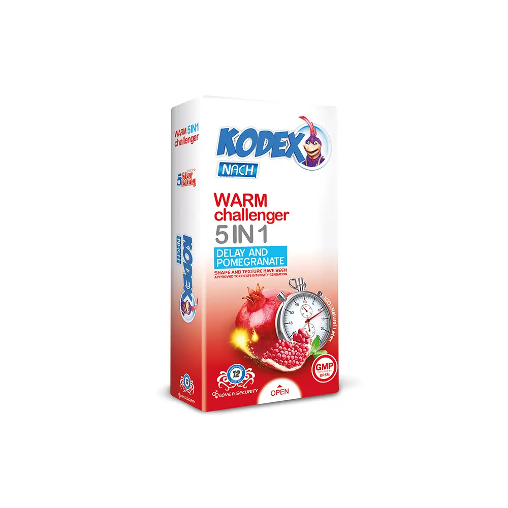 5-in-1-12 کاندوم کدکس مدل Warm Challenger 5in1 بسته 12 عددی _ ساده - تصویر 1