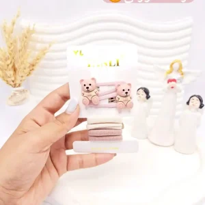 ست کش و پنس مو خرسی صورتی و نود