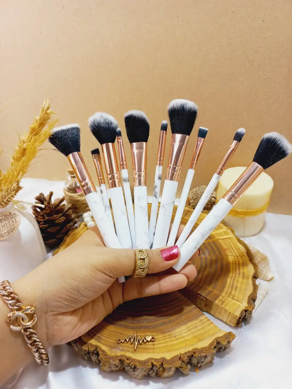 20251117091549363 براش آرایشی 10 عددی دسته سرامیکی اورجینال - تصویر 1