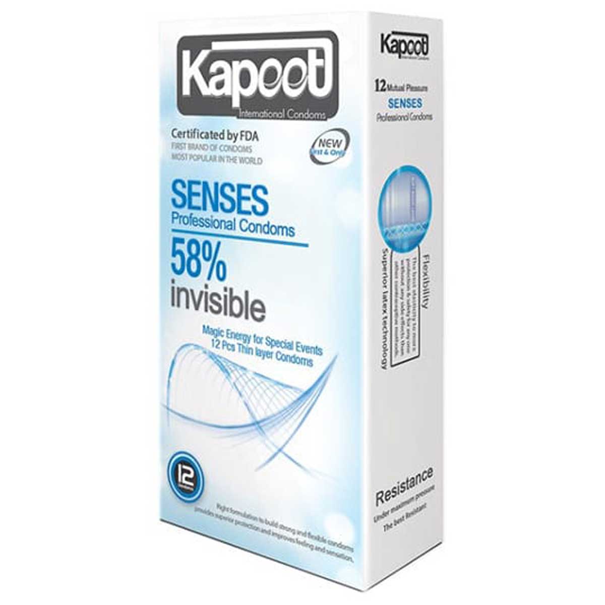 kapoot-condoms-model-senses-58-12pcs کاندوم 12 عددي نازک 58 درصد - ضد اسپرم کاپوت - تصویر 1